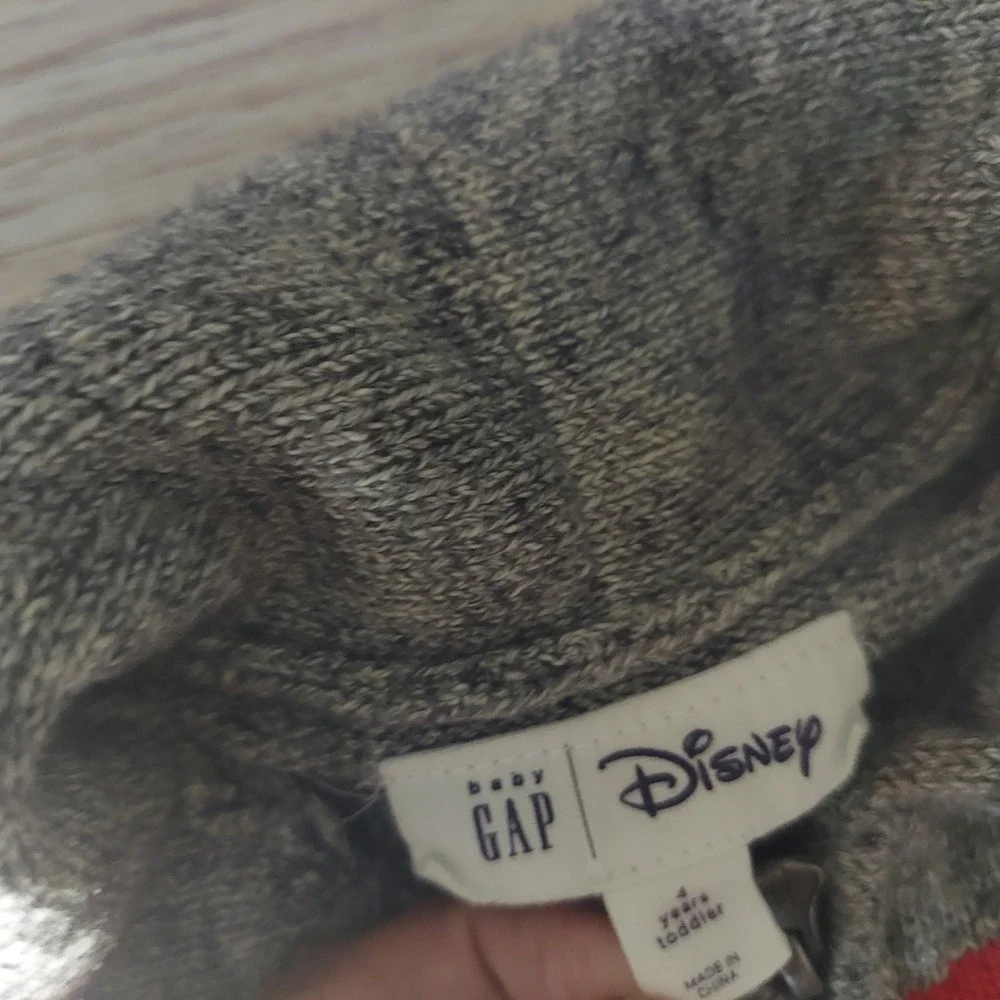 Baby Gap Disney Cardigan Toddler 4 Mickey Mouse Embroidered Wool‎ Gray Zip Up